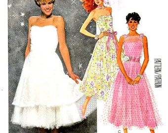 Vintage 80's Strapless Full Circle Skirt Dress Pattern Size 12 Bust 34 Optional Over Bodice Sash Attached Ruffled Slip McCall's 2470 Uncut