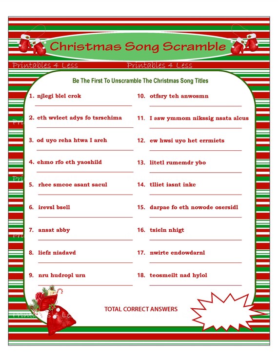 Christmas Scramble Christmas Song Game Printable Christmas