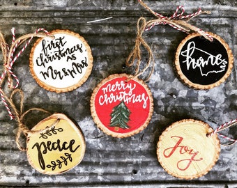 wood slice ornament- Christmas ornament- tree decor- rustic decor- Merry Christmas- personalized gifts