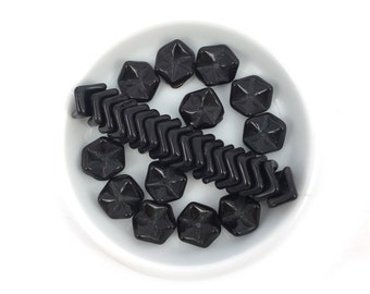 9mm Jet Black Wave Bead, Spacer Bead, Geometric Bead, Czech Pressed Glass Bead, Boho Bead, Tribal Bead, Bohemian Bead, 50pcs, A0016A