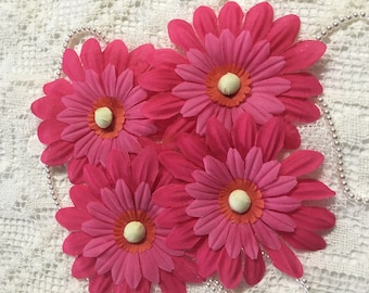 4 Two Tone Pink Fabric DAISY Flowers .