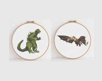Godzilla versus King Ghidorah Counted Cross Stitch Pattern: Digital Download
