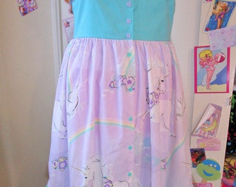 Overall skirt, pastel unicorn dungarees 80s party salopette fairy kei size medium m