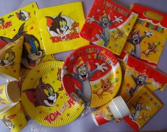 Tom & Jerry Party Decor Birthday Plates Napkins Tablecover Cups Flag Banner
