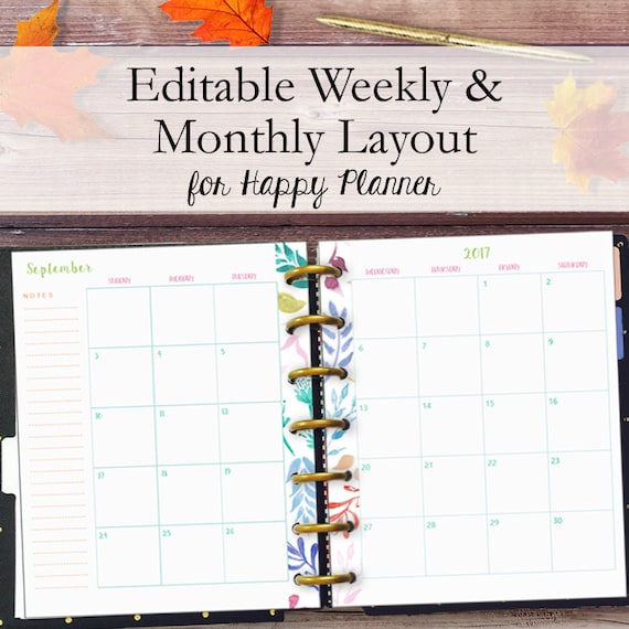 fall happy planner printables weekly and monthly inserts