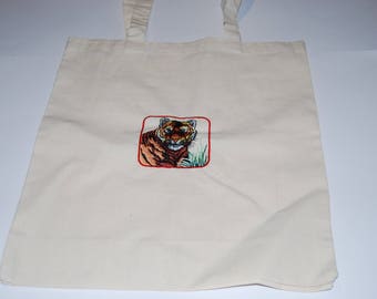 Tote bag natural cotton with beautiful tiger head