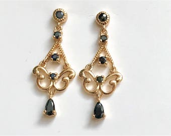 Sapphire 18K Gold Vermeil Sterling Silver Dangle Earrings