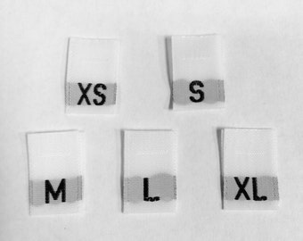 500 CLOTHING Taffeta White Woven Size Labels Tabs Tags (100 XS, S, M, L, XL)