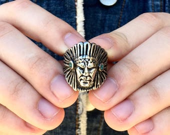 Vintage Silver and Turquoise Native American Chief Ring