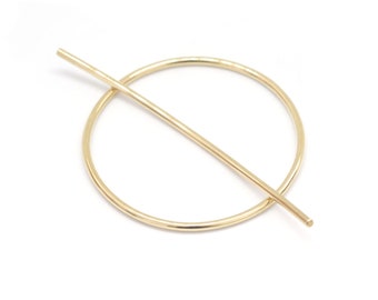 Minimal Brass Hair Pin, Round Hair Piece, Simple Hair Accessory, Fine Hair Pin, Brass Hairpin -- Brass Mini Orbital Hair Pin