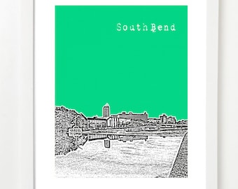 South Bend Indiana Art Print - South Bend Skyline Poster - Downtown South Bend