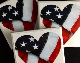 American Flag Coasters-American Flag Heart coasters-USA gift-Proud American-patriotic gift-USA coasters-military gift-Red White and Blue