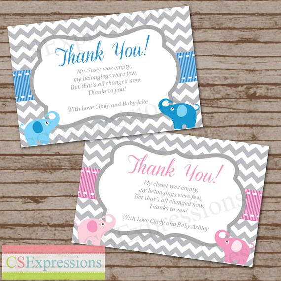 elephant baby shower thank you cards