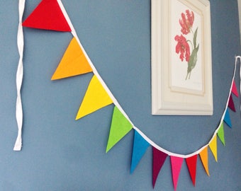 Rainbow bunting garland banner handmade from felt