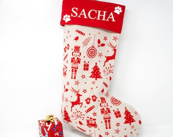 Personalised Pet Christmas Stocking, Cat & Dog Custom Christmas Stocking,Paw Print Xmas Stocking, Pet Christmas Stocking,Pet Christmas Gifts