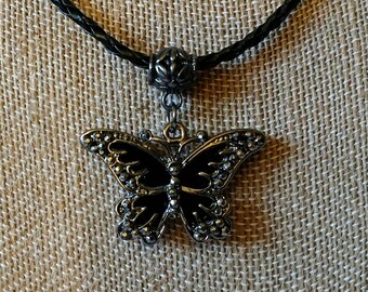 Gunmetal Butterfly Necklace