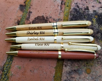 Personalized Engraved Wood Ballpoint Pen, Custom Pens, Bamboo Pen, Maple Pen, Rosewood Pen, Wedding Gifts, Nurse Gifts, Doctor Gifts