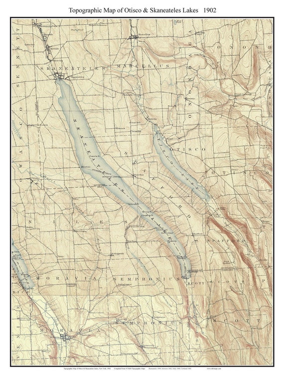 Otisco & Skaneateles Lakes 1902 USGS Old Topographic Map