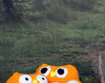 Orange Owl Stuffed Animal, Crochet Amigurumi Plush Toy