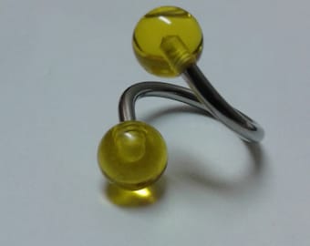 1 « Jaune » UV lumière réactive « Nombril Ring » acrylique et chirurgicales en acier 316L/14 Gauge