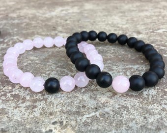 Pink Distance/Friendship Bracelets - Pink And Black - For Friendships/relationships/couples - Long Distance Split Set
