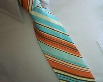 Men's Necktie Retro Orange and Blue Stripe