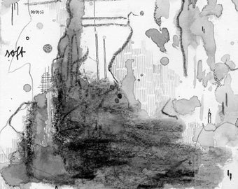 Home-Original drawing, abstract painting, mixed media on watercolor paper, 15x15cm