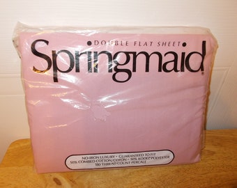 Vintage Bed Sheet Linens Spring Maid Double Flat Sheet Mauve