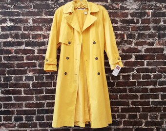 1980s Yellow Trench Coat, Cotton Rain Coat. Oversized 80s Asymmetrical Design, Bright Colorful Belted Jacket by JH Collectibles.