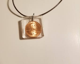 Resin necklace copper penny fun unique