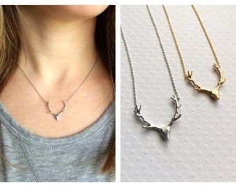 Antler Necklace Silver, Gold, Rose Gold - Antler Necklace Deer Antler Jewelry Reindeer Silver Deer Silver Antler Jewelry Tom Design