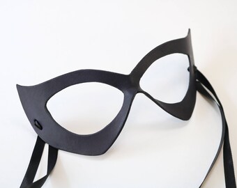 Catwoman Mask - Black Cat - Leather Costume mask - Fetish - ms Marvel - masquerade mask woman