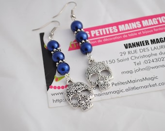 original skull and dark blue pearl earrings