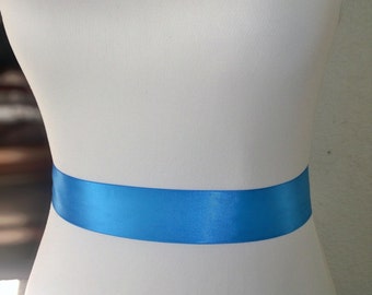 Copenhagen Blue Wedding Sash- 1.5 Inch Simple Satin Sash- Wedding Belt- Bridal Sash- Ready to Ship