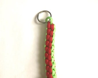 Paracord Key Chain- Square Crown Sinnet. Green and Red Color Combo.