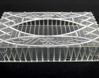 Vintage Tissue Box Holder Cover 2pc Embossed Clear Acrylic Rectangular