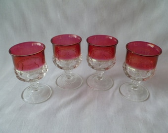 4 Vintage Tiffin King's Crown Cranberry Wine Goblets Thumbnail Beautiful