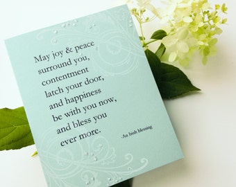 Irish Blessing Wedding Card - Handmade Card - white, blue, swirls, sparkle