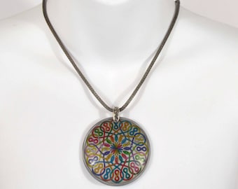 Rainbow Mandala Pendant Necklace - Silver - Coloring Transfer Necklace