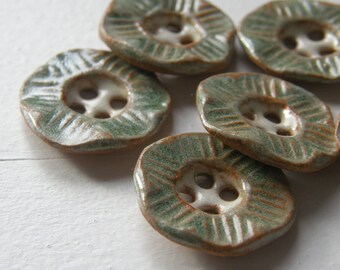 spearmint green handmade textured hexagon ceramic buttons