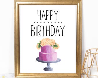 Happy Birthday Cake 8x10 Printable, Instant Download, Birthday Printable, Birthday Poster, Cake Party Sign, Dessert Bar, Girl Birthday Decor