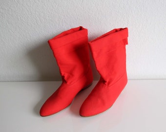 VINTAGE Ankle Boots Red Fabric Size 6.5 Womens Shoes