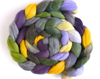 Forsythia and Rain, Rambouillet Wool Roving - Hand Painted Spinning Fiber