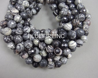 10mm round Faceted Web Jasper beads 15.5 inches long