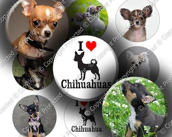 Digital Bottle Cap Collage Sheet - Love Chihuahuas (966) - 1" Digital Bottle Cap Images