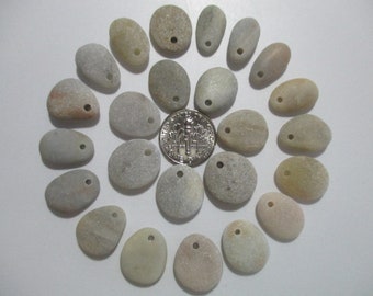 BEACH SEA STONE 16mm Beads 24 Top Drilled Pendants Flawless Grey Beige Real Surf Tumbled Natural Stones Jewelry Rock Pebble Bead Peb 1499