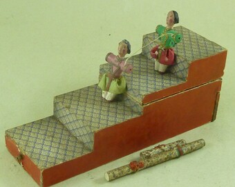 1850 German Mercury Tumbling Acrobats Toy Folding Steps Papered Automaton Antique