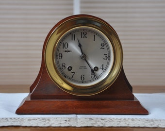 Chelsea Ship's Clock w/ Mahogany Stand, Circa 1980-84 Serial #833372