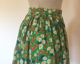 Vintage 60s Green Floral Skirt XS
