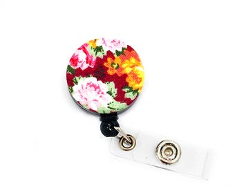 SALE !!!!! Flower Cotton Fabric Pattern Retractable ID Badge Reel Alligator Swivel Clip ID Badge Holder - Nurse Gifts Badge Clips -Gift Idea